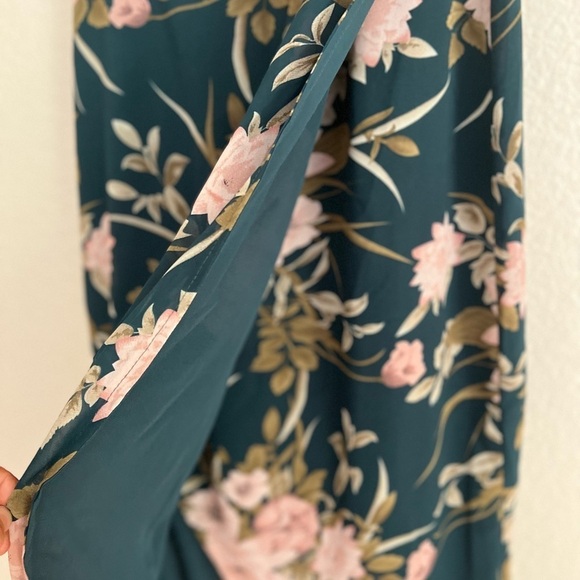 Lulu's Floral Strapless Midi Dress - Dark Green and Pink - Picture 7 of 7